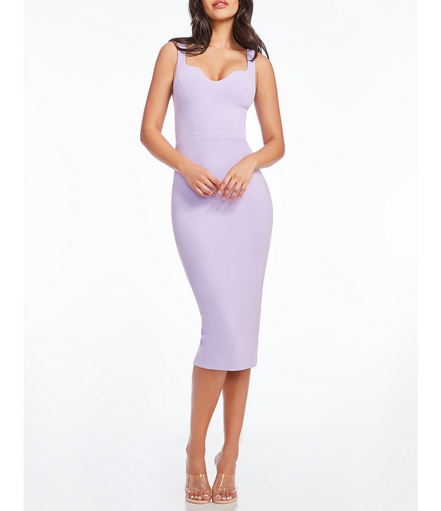 Dress The Population Sloane Sweetheart Neck Sleeveless Back Slit Crepe Sheath Midi Dress Dillards 2663