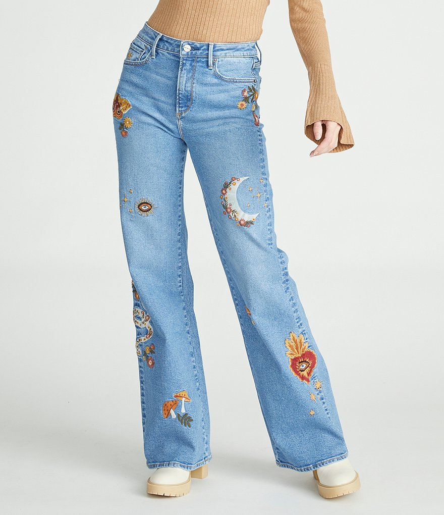 Driftwood Gizelle Twinkle Floral Embroidered Straight Ankle Jeans high quality Distressed 24