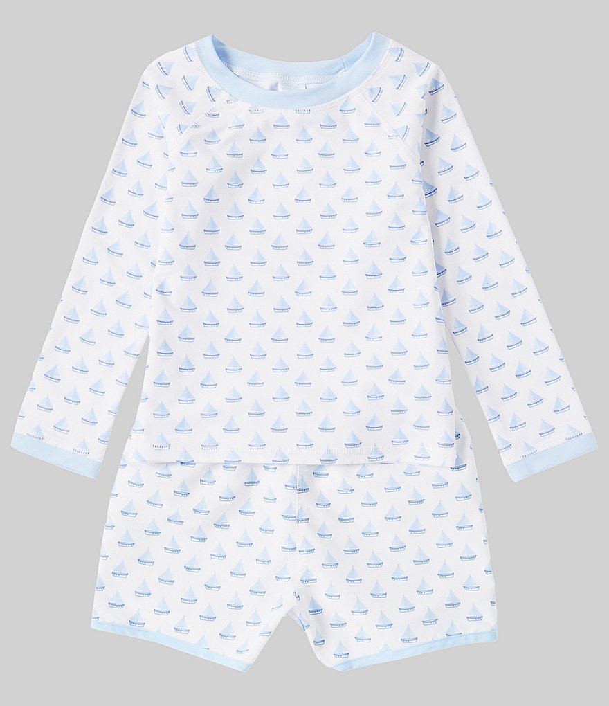 Edgehill Collection x The Broke Brooke Baby Boys 3-24 Months Round Neck  Long Sleeve Printed Sailboat Rashgaurd Swim Set