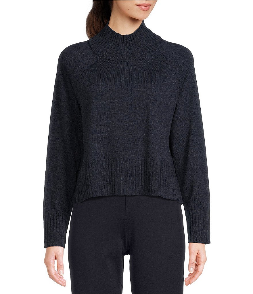 Eileen Fisher Merino Jersey Wool Turtleneck Long Sleeve Cropped Length ...