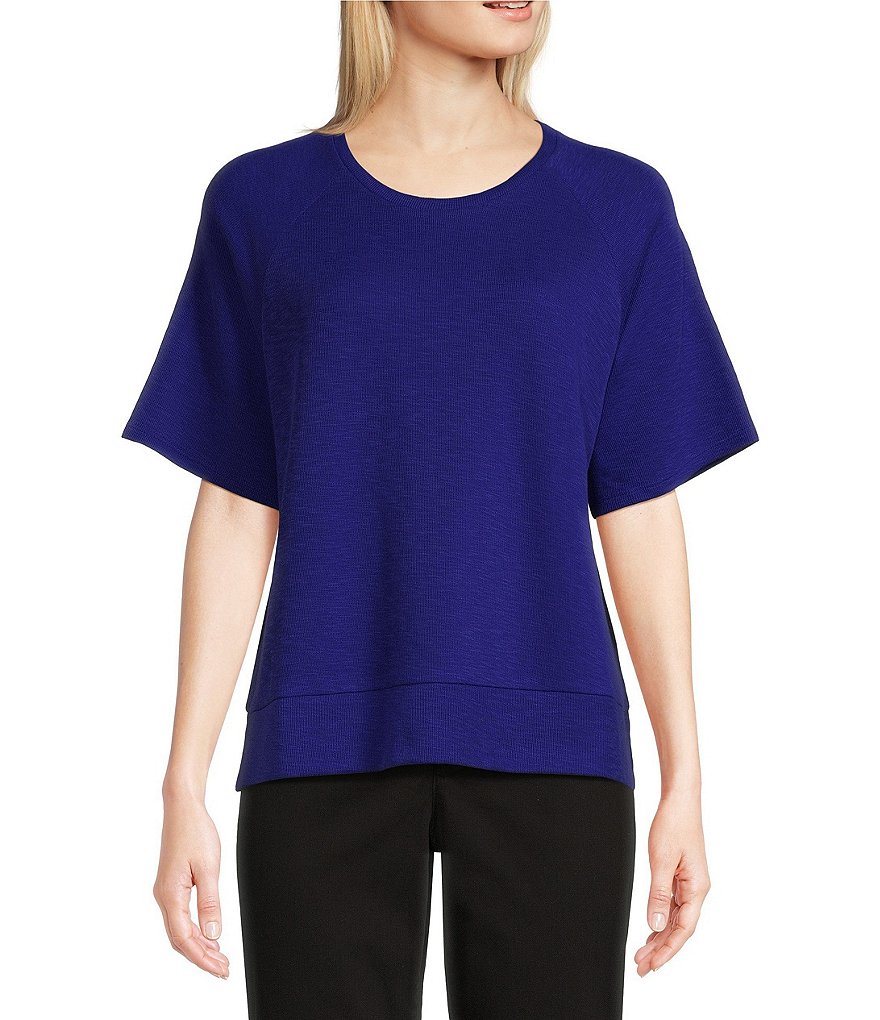 Eileen Fisher Organic Cotton Crew Neck Short Raglan Sleeve Boxy Shirt ...