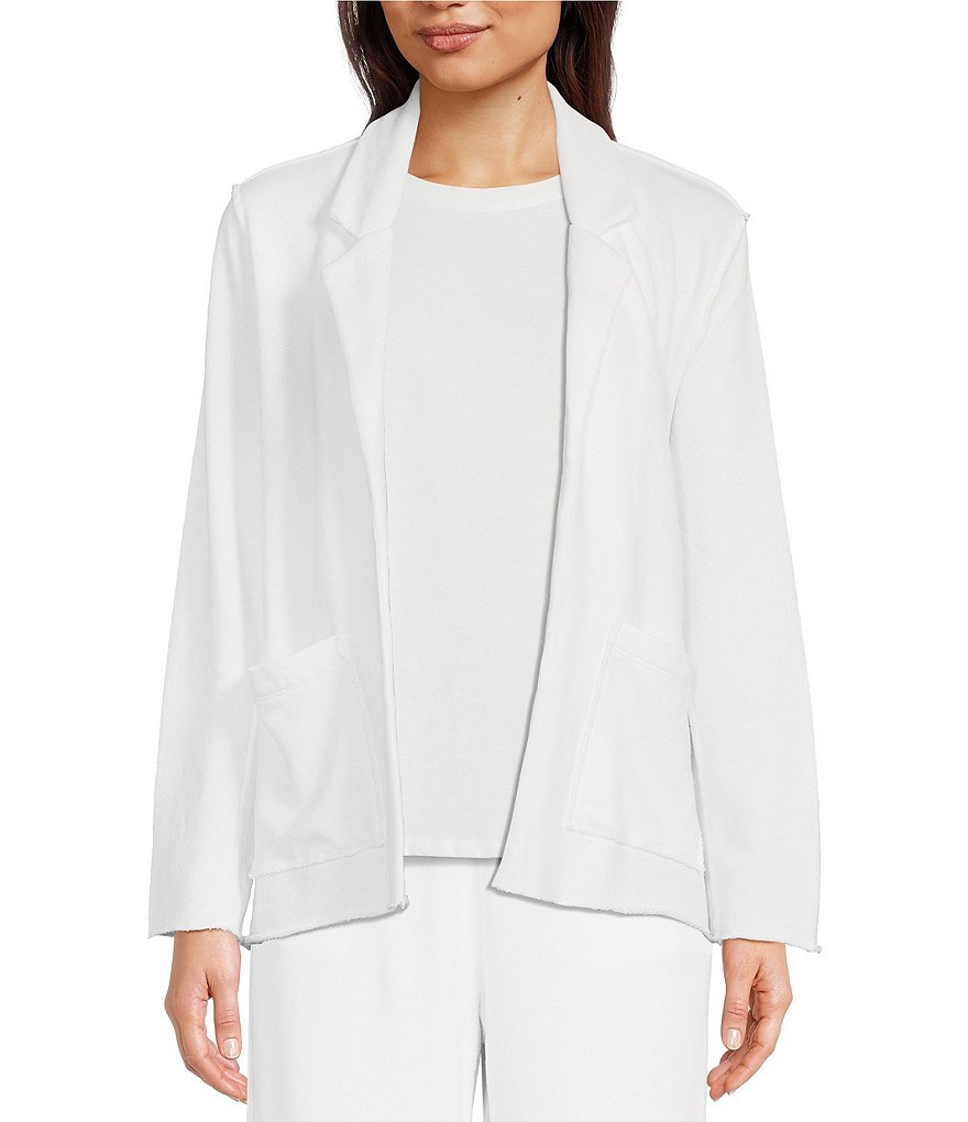 Eileen Fisher Organic Cotton Knit French Terry Notch Lapel Long Sleeve  Button-Front Jacket