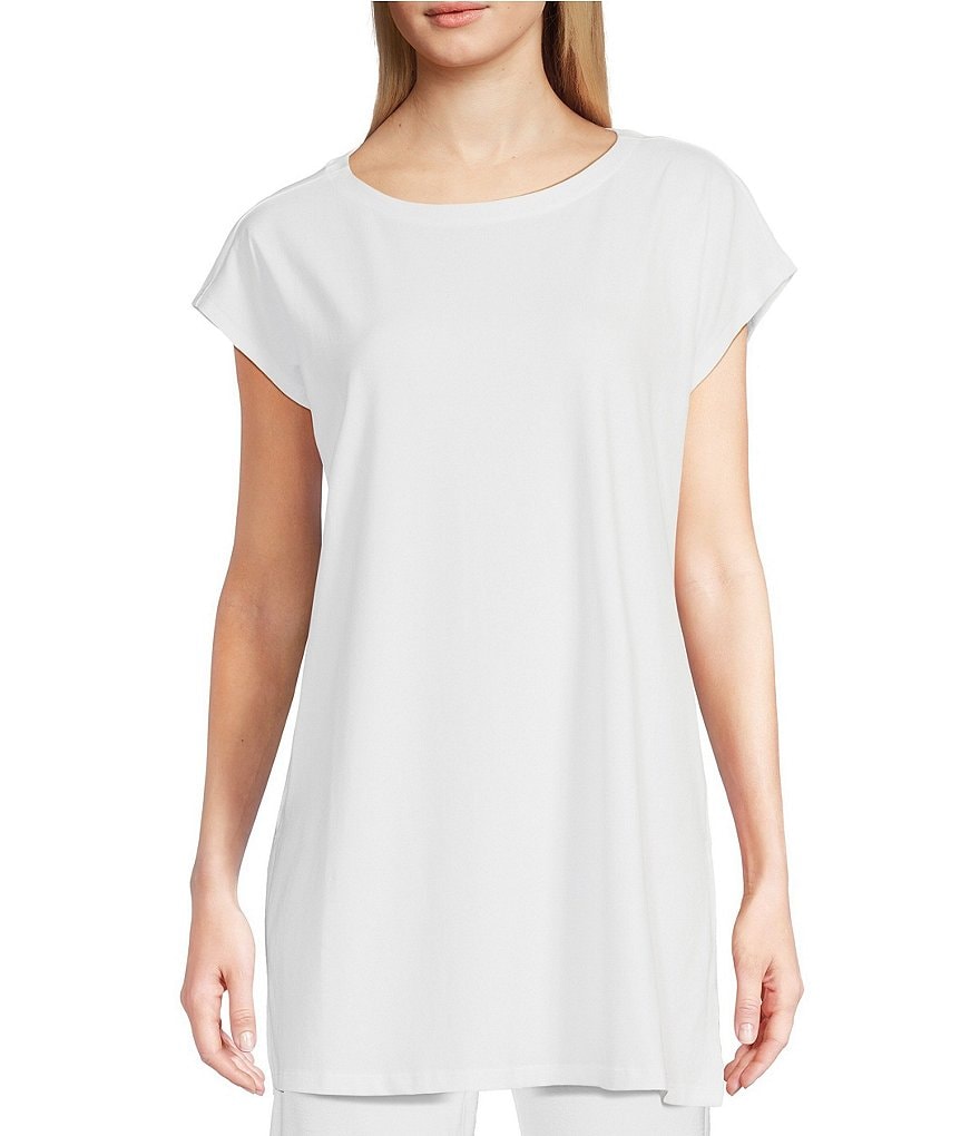 Eileen Fisher Organic Cotton Stretch Jersey Scoop Neck Short Sleeve Boxy  Tunic | Dillard's