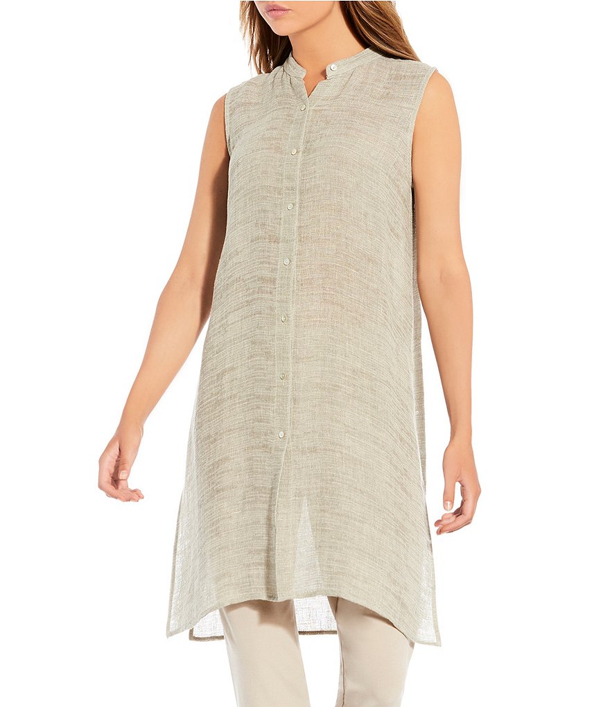 Eileen Fisher Organic Linen Gauze Strata Mandarin Collar Sleeveless ...