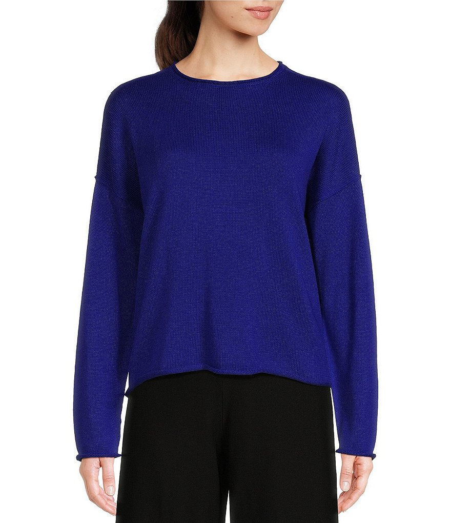 Eileen Fisher Peruvian Soft Organic Cotton Crew Neck Long Sleeve Boxy ...