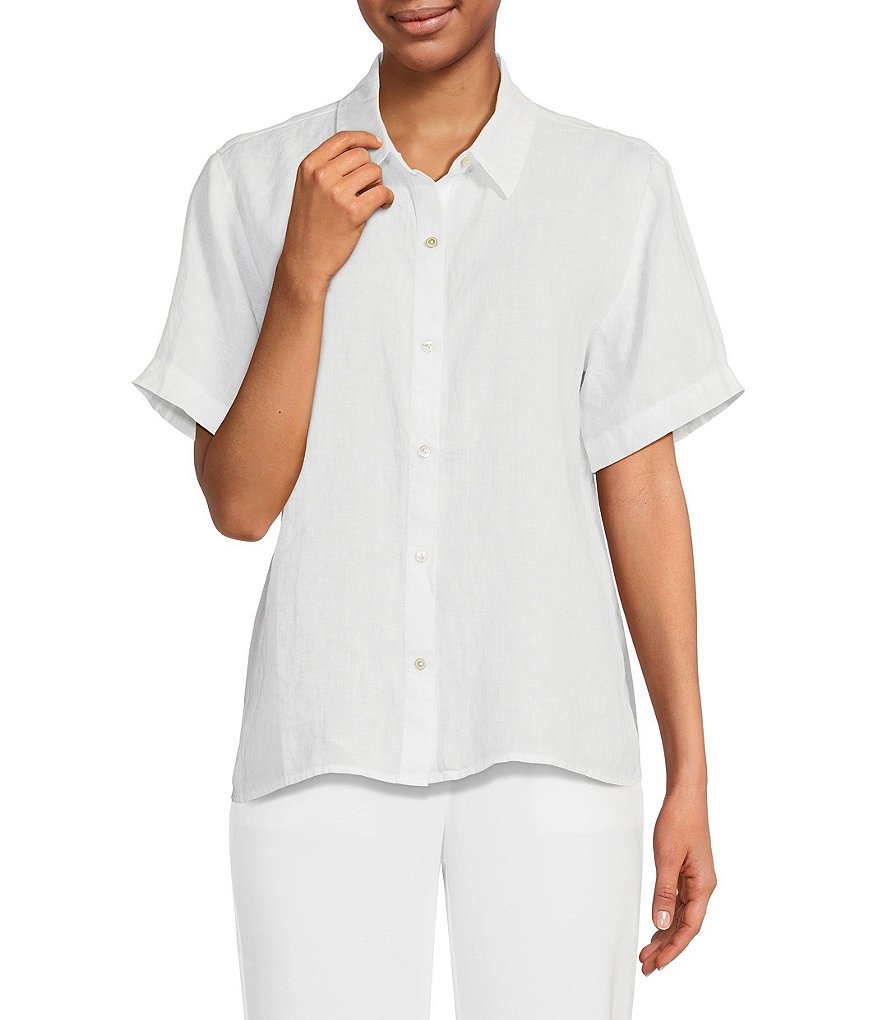 人気海外一番 エイリーンフィッシャー レディース シャツ トップス Petite Size Organic Handkerchief Linen  Point Collar Long Sleeve High-Low Hem Button Front Shirt Absinthe 