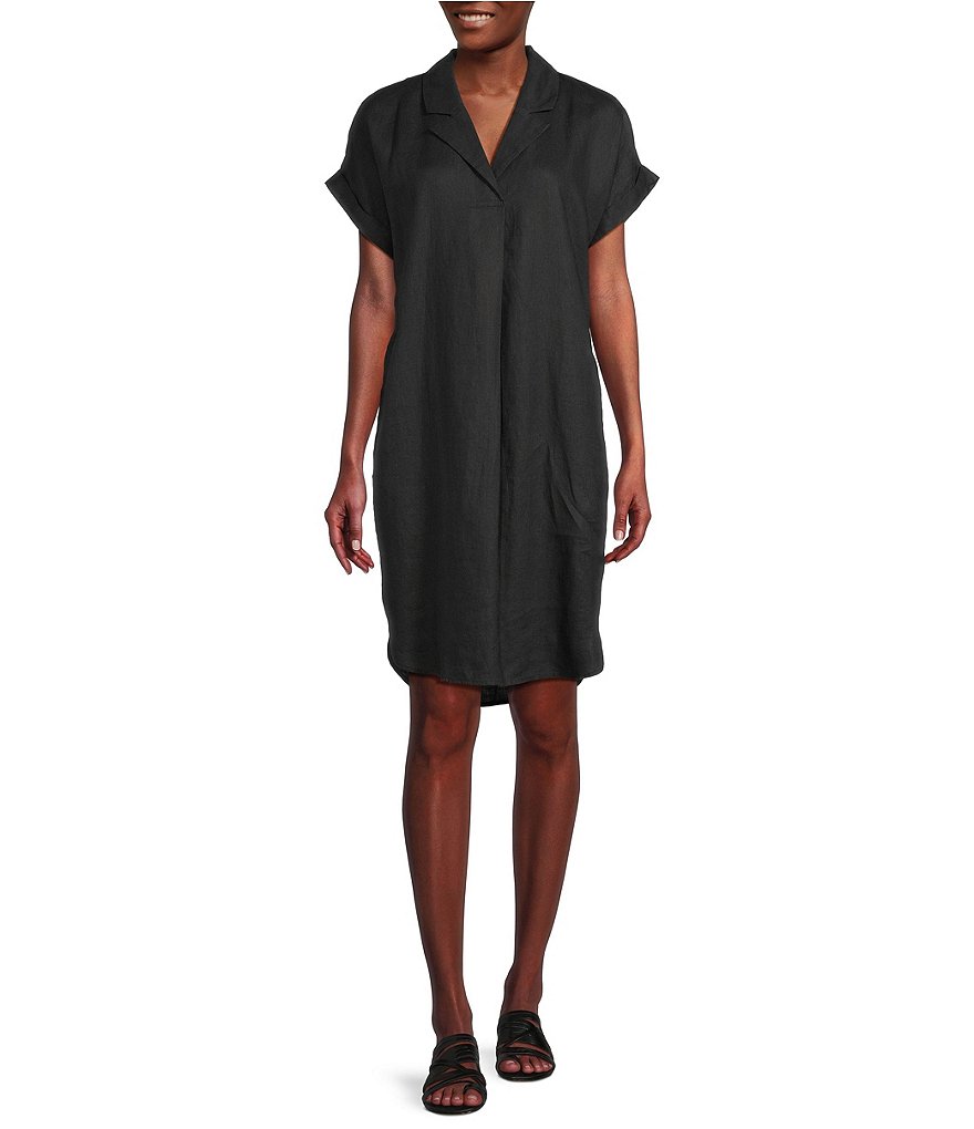 Eileen Fisher Petite Size Organic Linen Notch Collar V-Neck