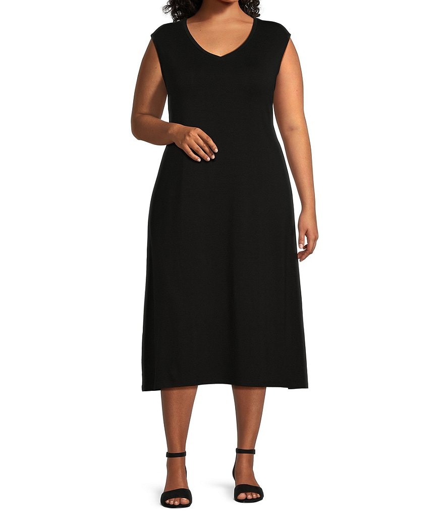 Eileen Fisher Plus Size Tencel™ Lyocell Knit Jersey V-Neck Sleeveless ...