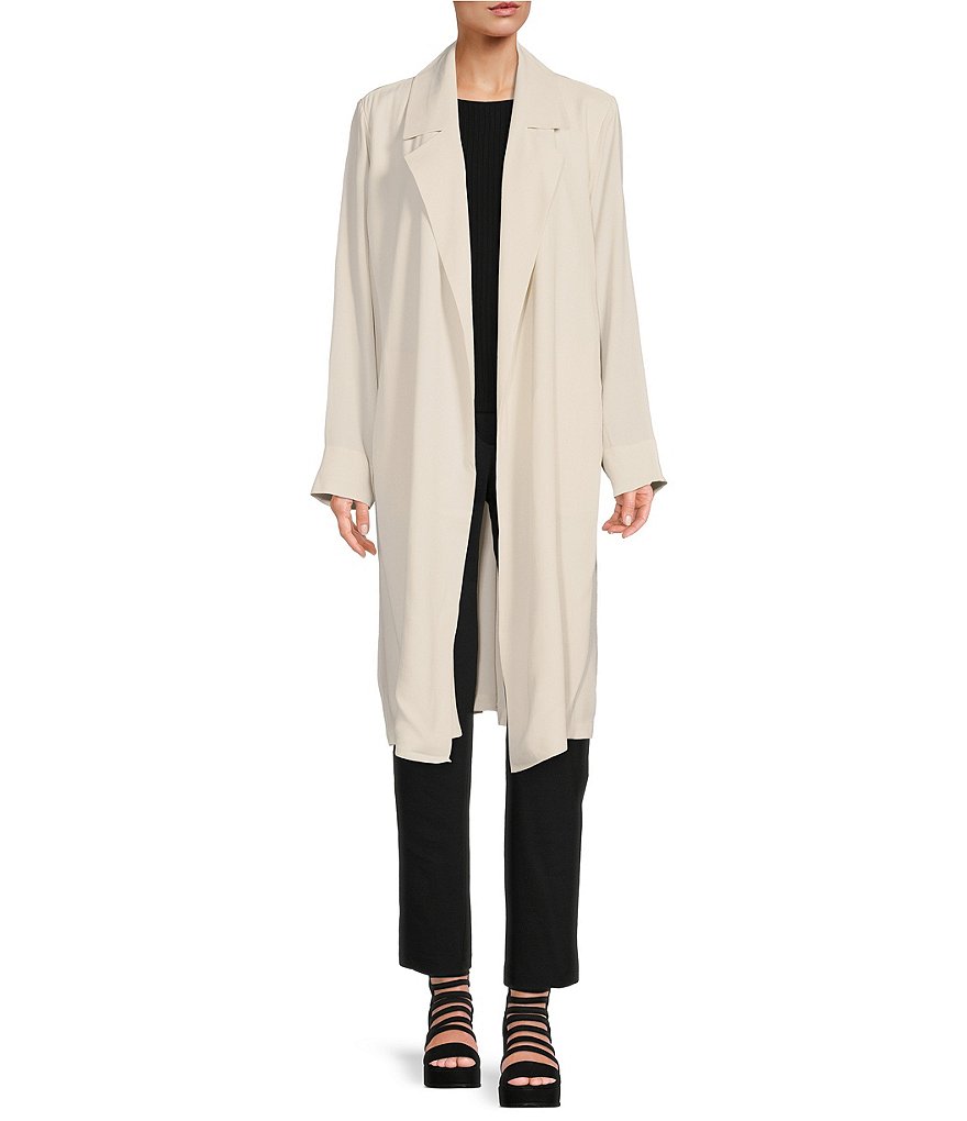 Eileen Fisher Silk Georgette Crepe Notch Collar One Button Front Trench ...