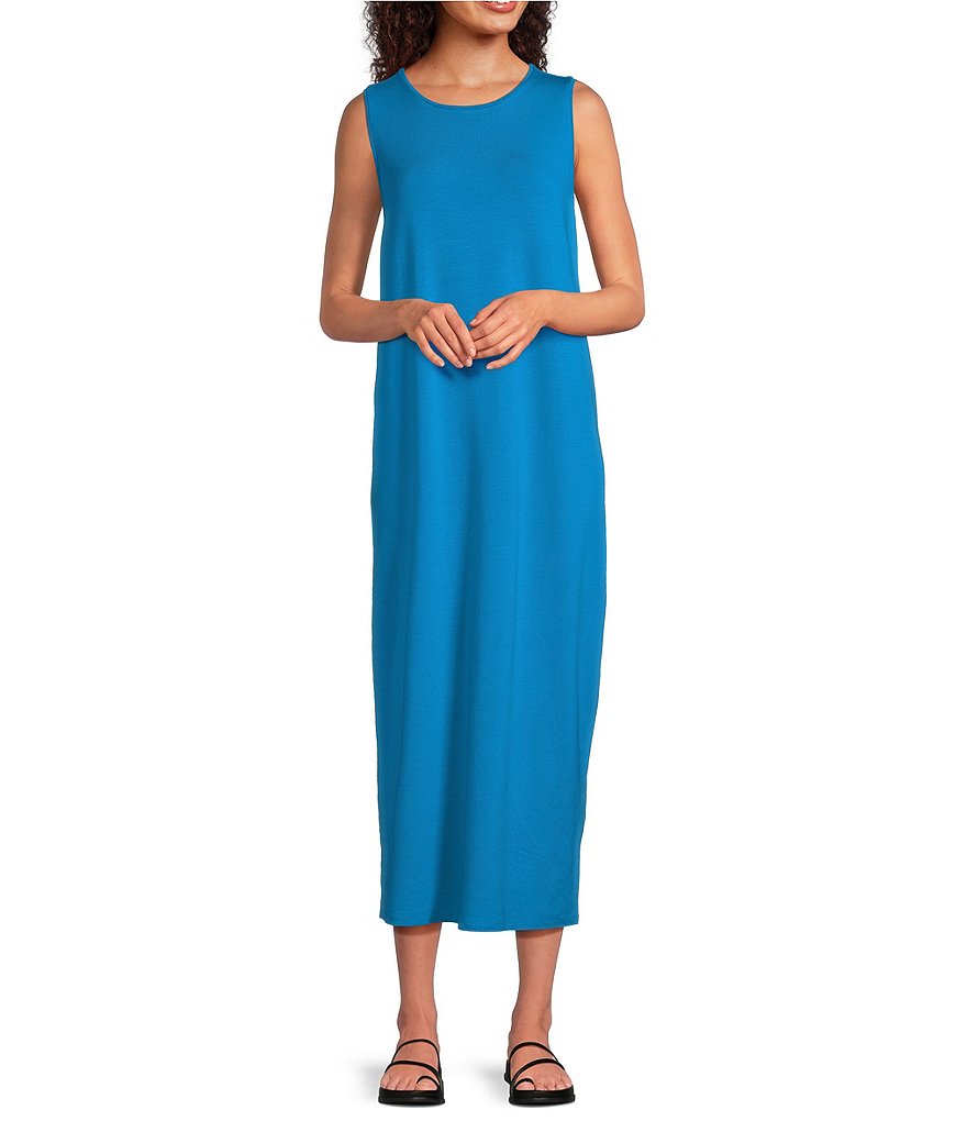 Eileen Fisher Stretch Jersey Knit Round Neck Sleeveless Midi