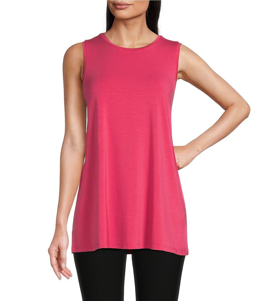 Eileen Fisher Stretch Jersey Knit Scoop Neck Sleeveless Side Slit