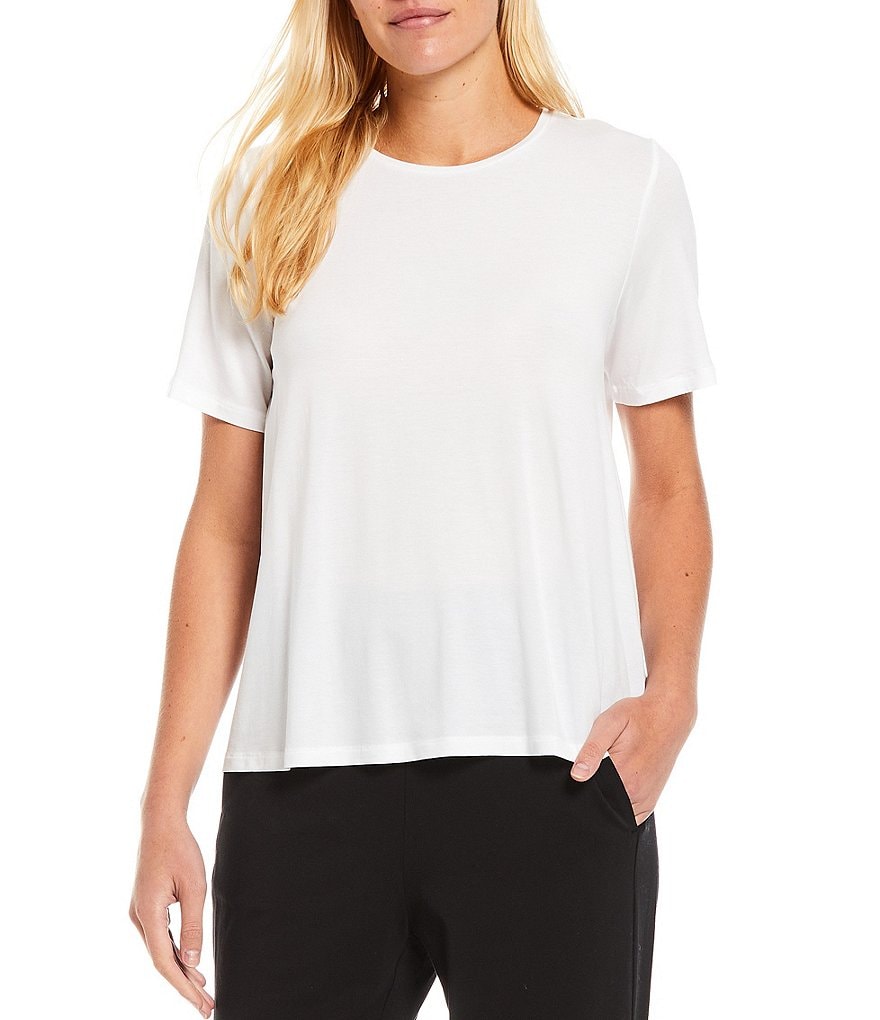 Eileen Fisher White Blouse Womens 1X Tencel Shirt Top Forward Seam 2Button  190428532587 on eBid United States