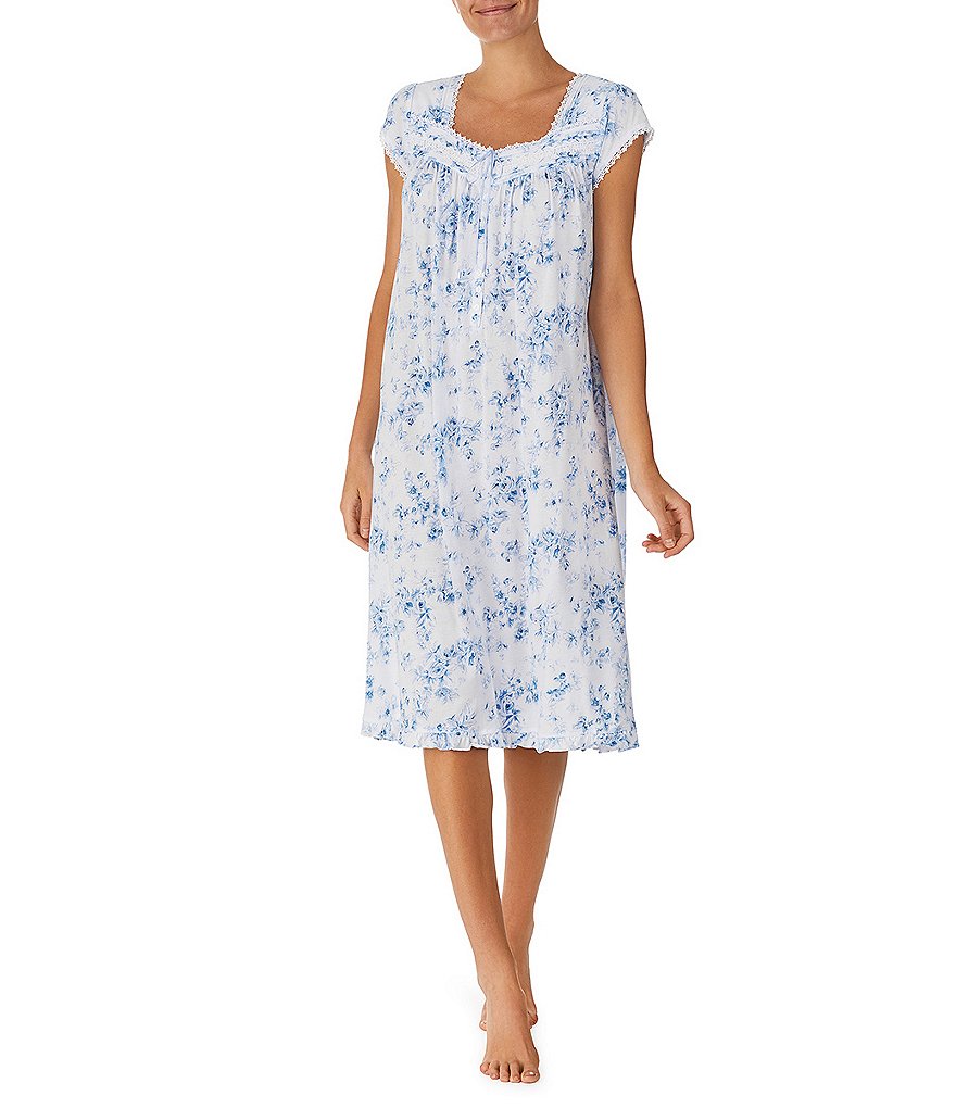 Eileen West Floral Print Sweetheart Neck Cotton Modal Waltz Nightgown 