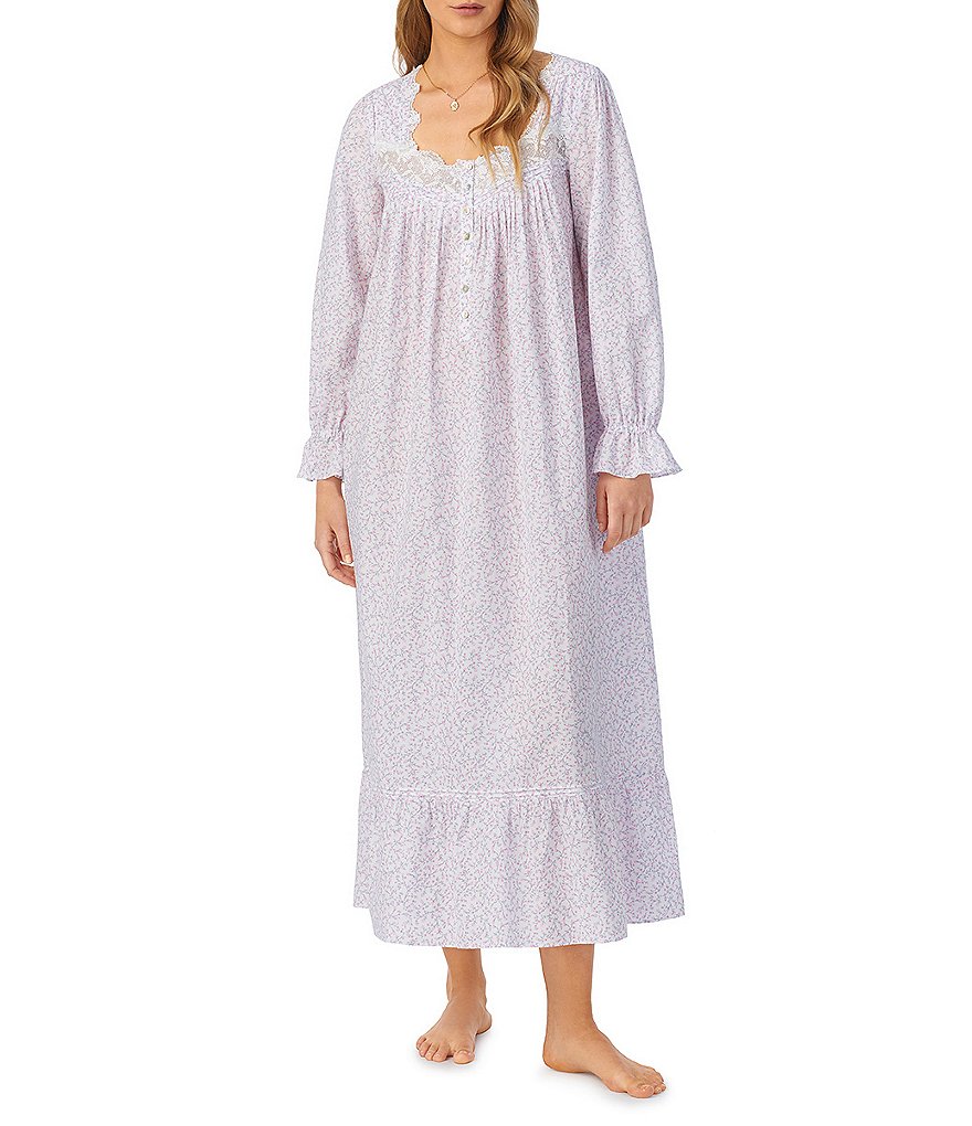 Eileen West Long Sleeve Cotton Lawn Nightgown in Blue Inspiration :  : Clothing, Shoes & Accessories