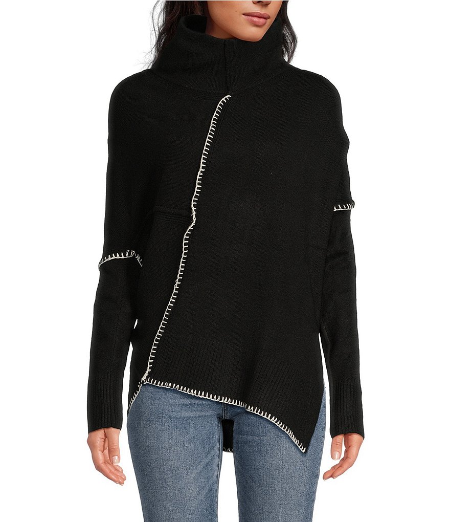 ELAN Turtleneck Long Sleeve Asymmetrical Hem Sweater | Dillard's