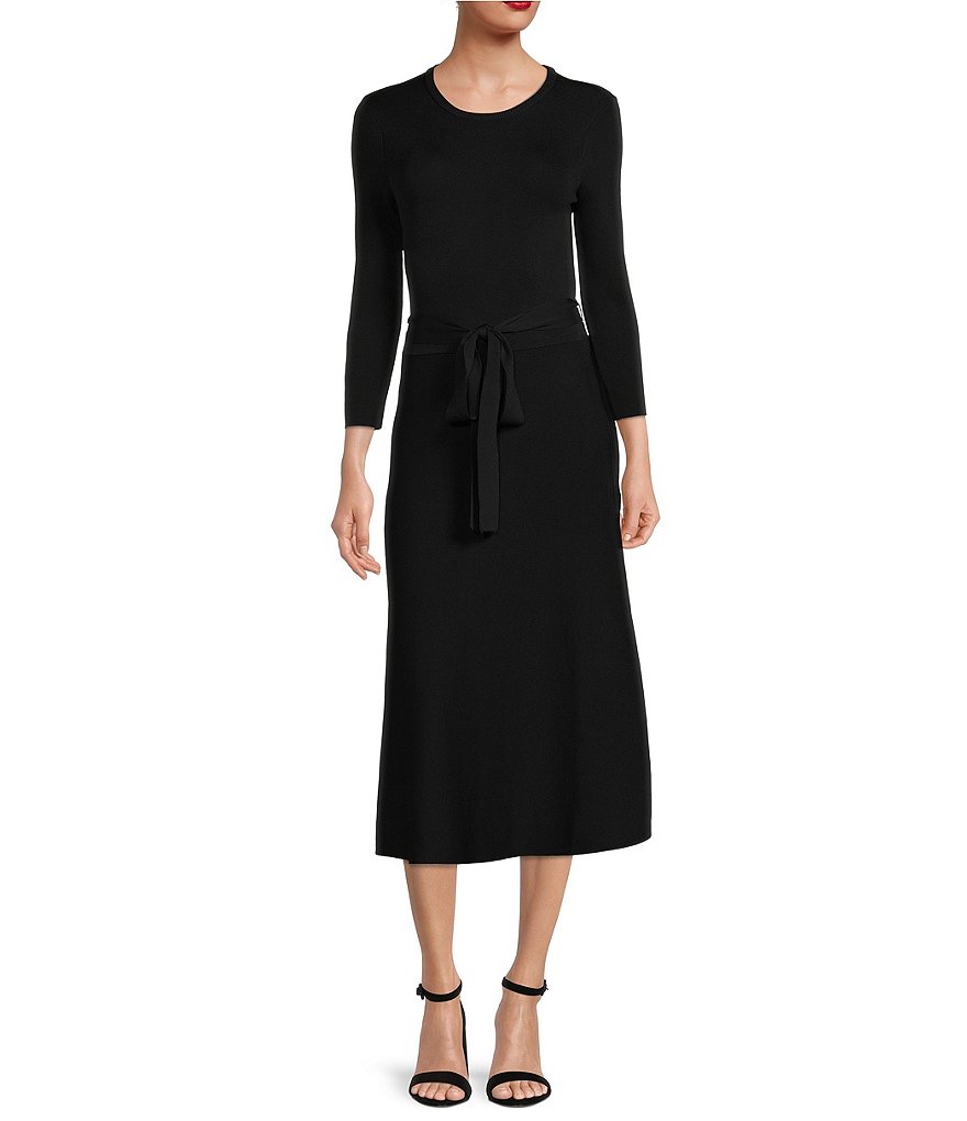 Eliza J 3/4 Sleeve Tie Waist Sweater Knit A-Line Midi Dress | Dillard's