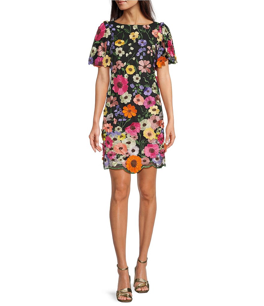 本当に信頼出来る商品 Mesh Floral Embroidered 3D J Eliza Boat Sleeve Short Neck カーディガン