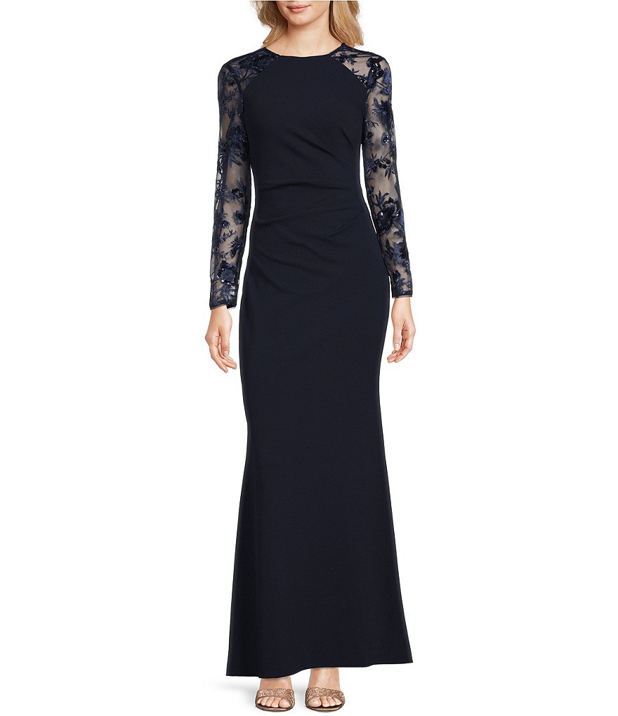 Eliza J Lace Long Sleeve Jewel Neck Gown | Dillard's