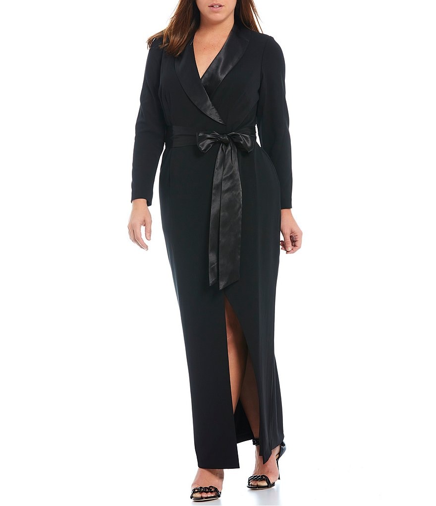 Final Sale Plus Size V-Neck Gown with Twist Front Waist in Black | Black  tie event dresses, Women long sleeve dress, Plus size black tie event  dresses