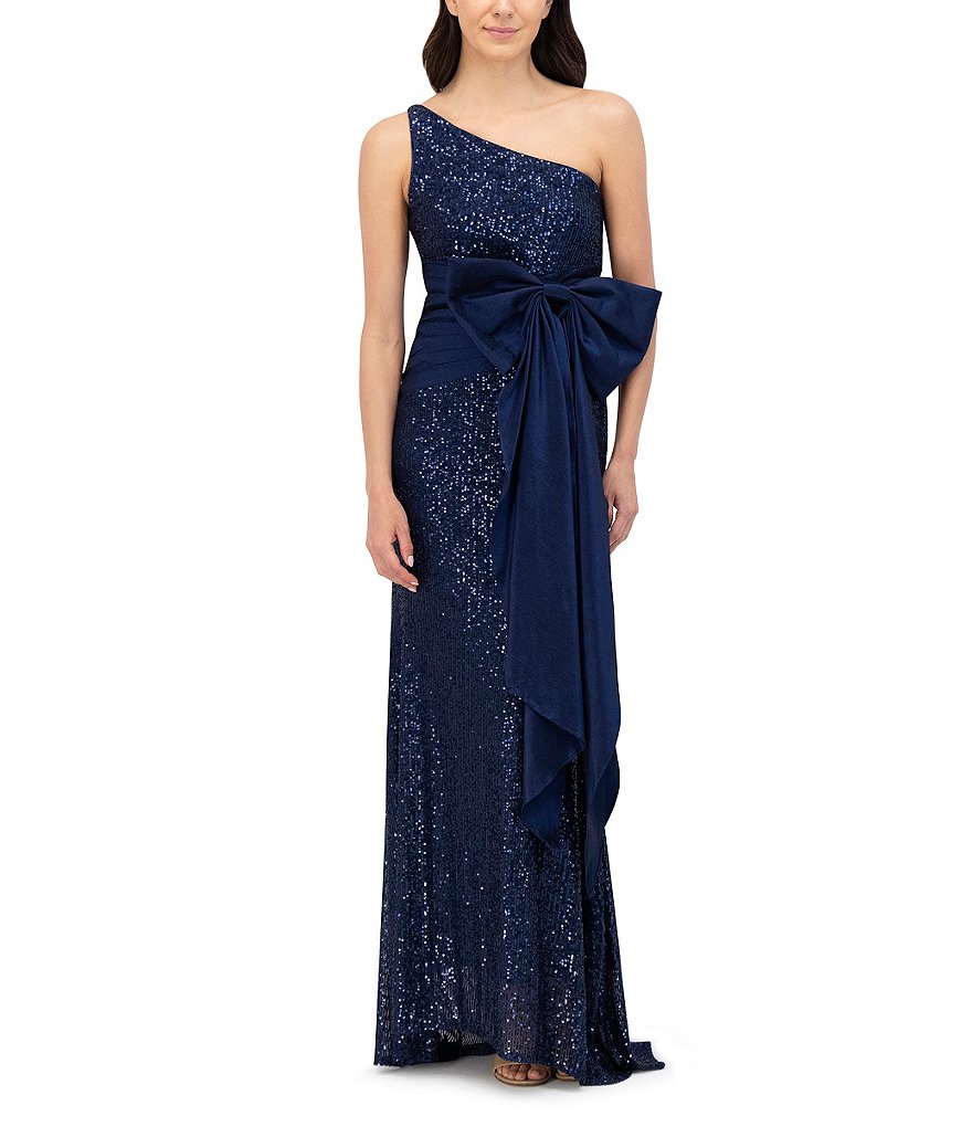 Eliza J Sequin One Shoulder Sleeveless Bow Side Gown