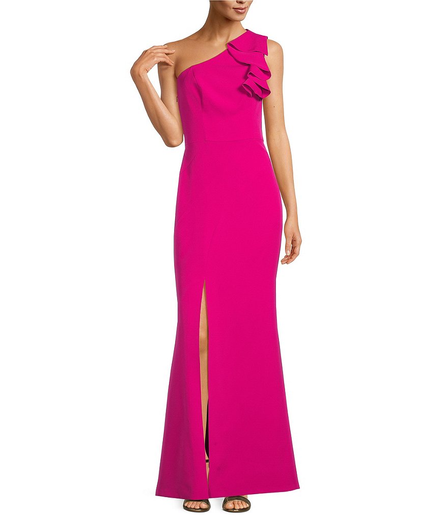 Eliza J Stretch One Shoulder Ruffled Sleeveless Mermaid Gown | Dillard's