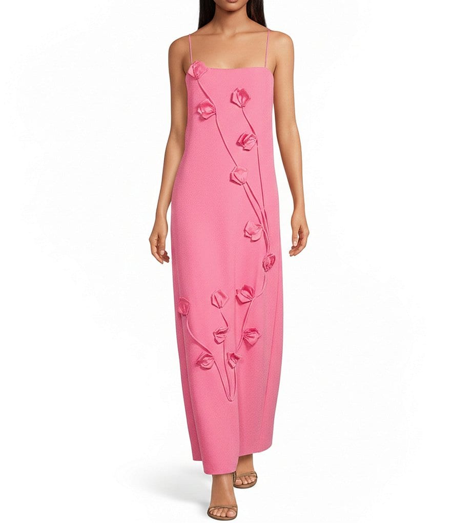 ELLIATT Square Neck Sleeveless 3D Floral Trim Long Dress | Dillard's