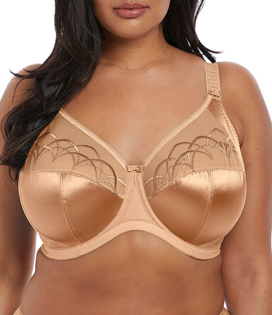 Cathalem Women's Sheer Mesh Demi Underwire Bra Wireless Longline Full  Coverage Bra with Back and Side Support,Beige S 