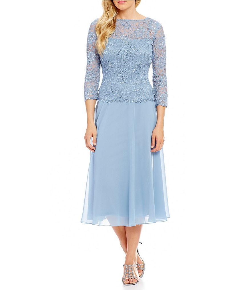 Emma Street Sequined Lace Mock 2-Piece Tea-Length Dress | Dillards