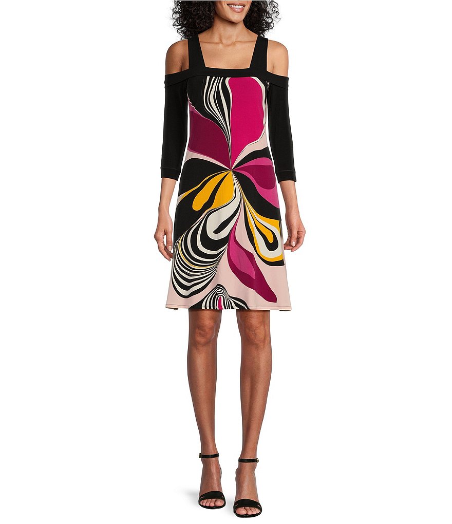 Eva Varro Mod Floral Print Knit Jersey Square Neck Cold Eva Varro Mod Floral Print Knit Jersey Square Neck Cold