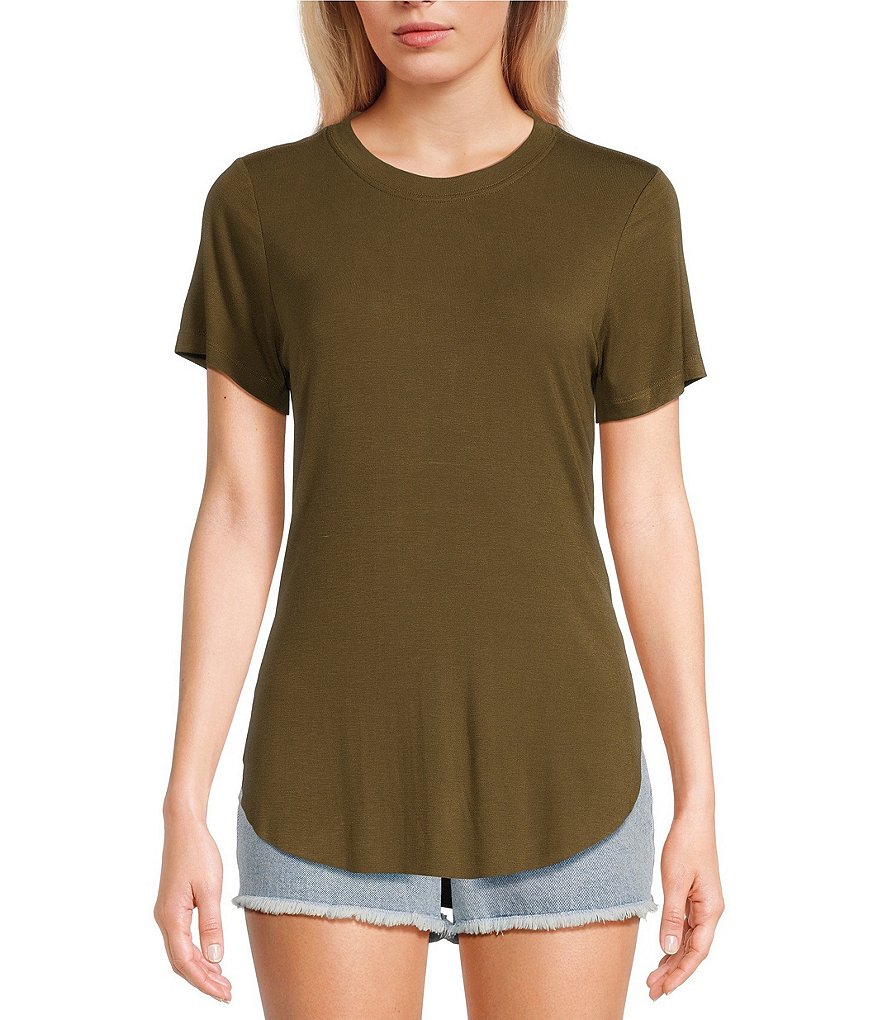 Every Crew Neck Ribbed Short Sleeve Shirttail Hem Tee Shirt