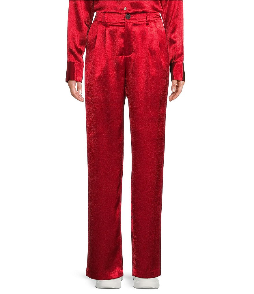 Everlyn Satin Wide Leg Pants - Red - Petal & Pup