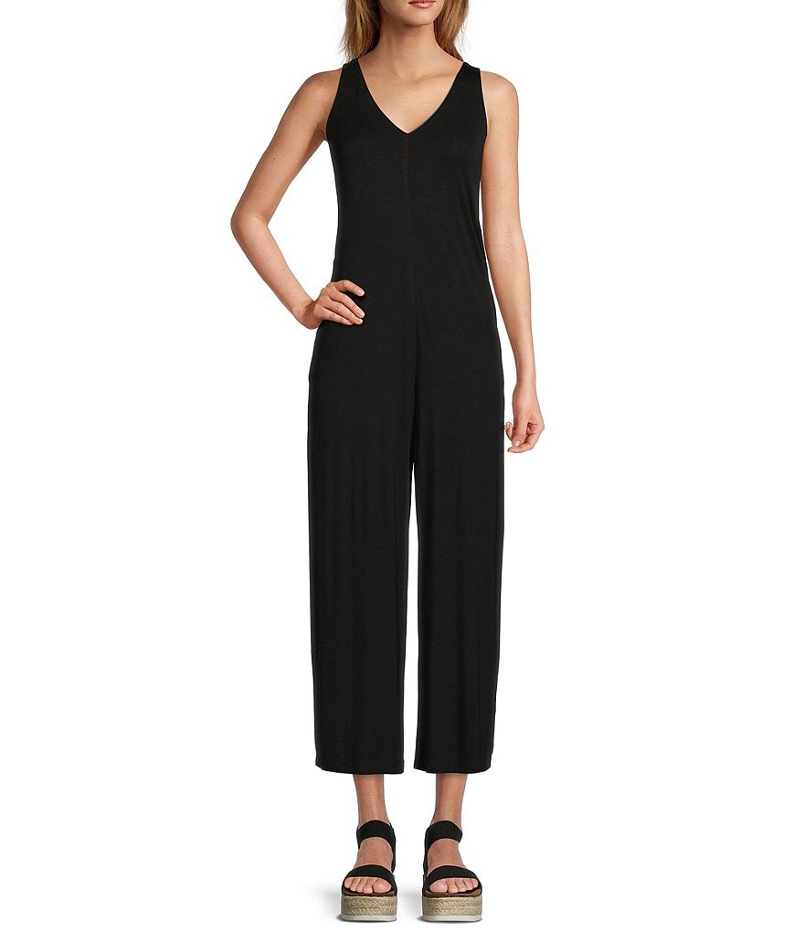 Every V-Neck Knit Sleeveless Wide Leg Crop Jumpsuit | Dillard's