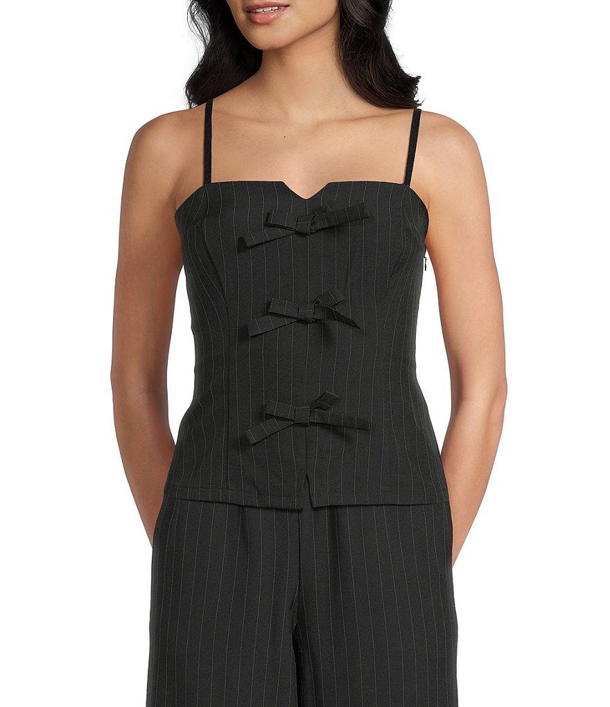 Evolutionary Pinstripe Sleeveless Bow Front Top | Dillard's