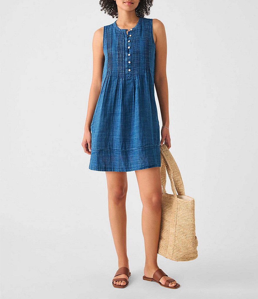 Faherty Isha Banded Crew Neck Sleeveless Dress | Dillard's