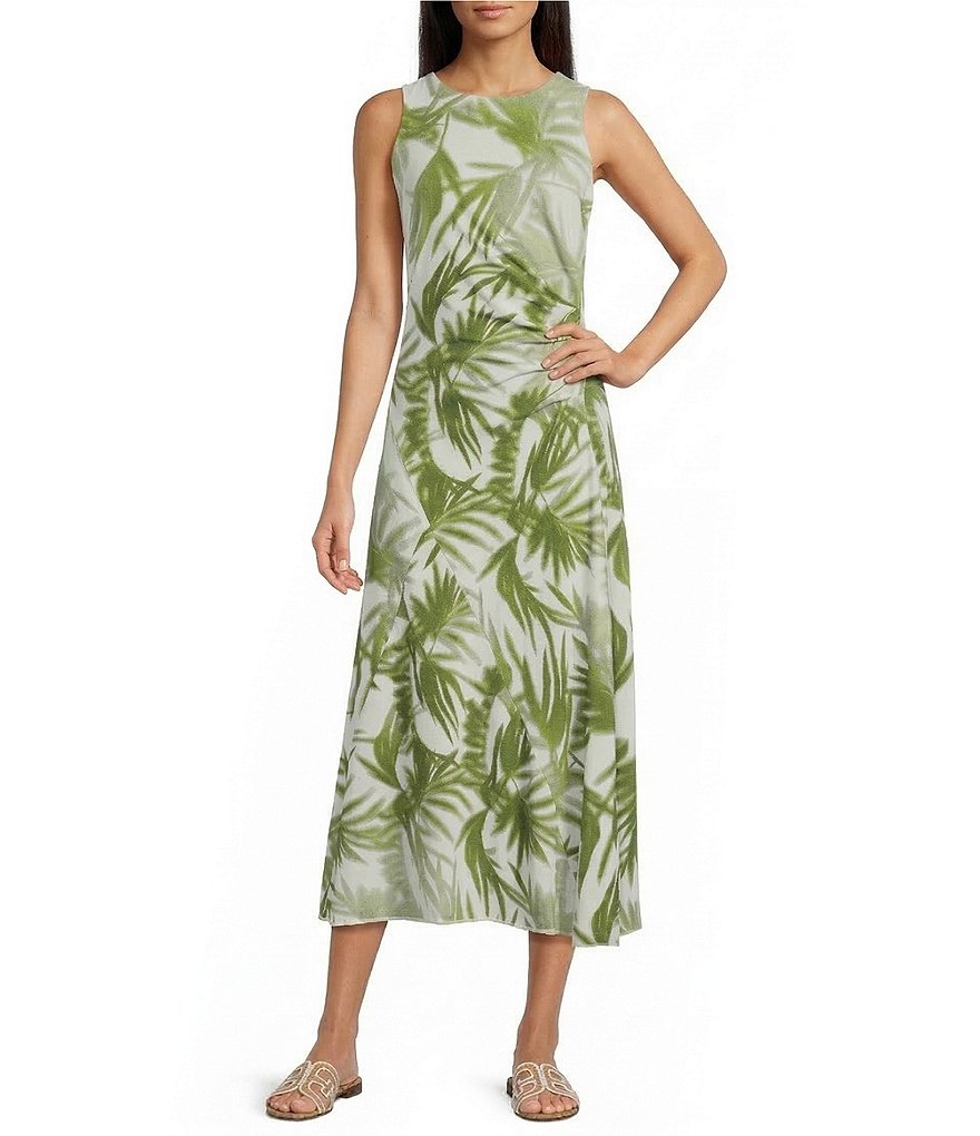 Feather Gray Cotton-Blend Shadow Palm Print Ruched Fitted Maxi Dress | Dillard's Feather Gray Cotton-Blend Shadow Palm Print Ruched Fitted Maxi Dress | Dillard's