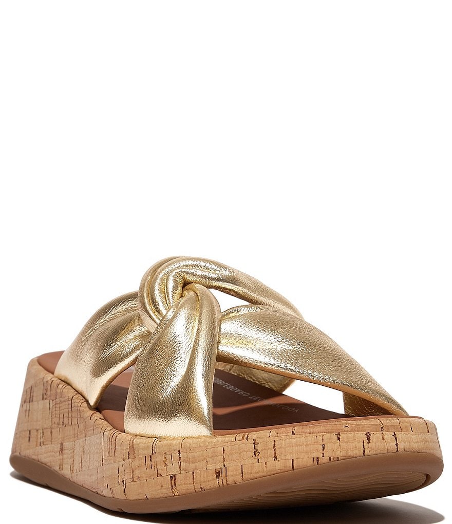 FitFlop F-Mode Metallic Leather-Twist Cork Wedge Slides | Dillard's