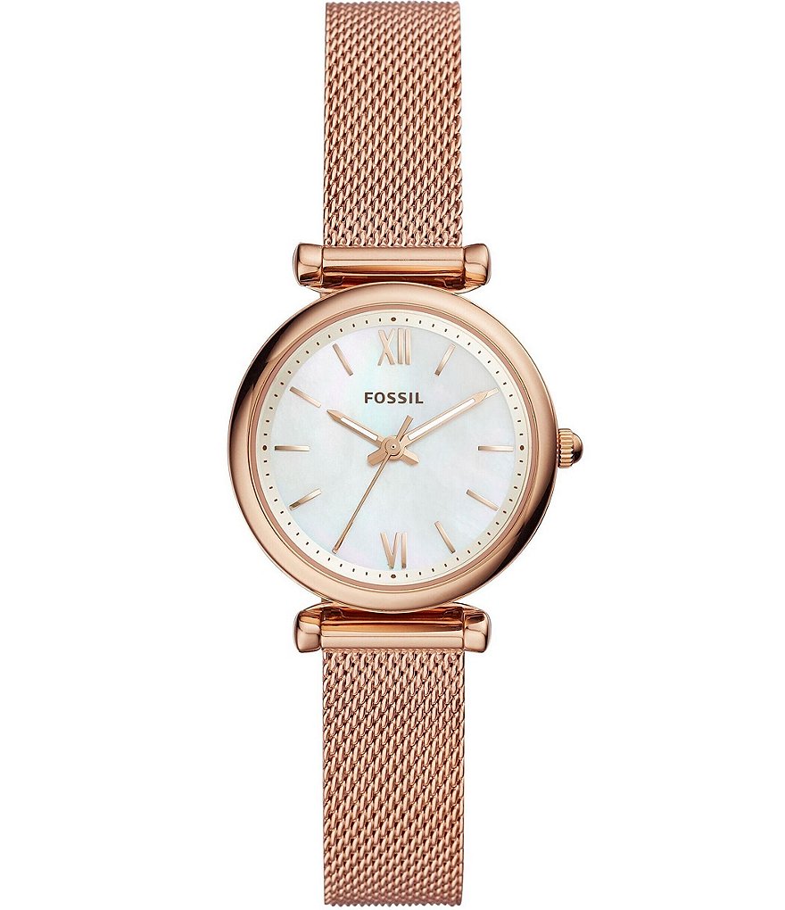 Fossil Carlie Three Hand Rose Gold Tone Stainless Steel With Mesh Fossil Carlie Three Hand Rose Gold Tone Stainless Steel With Mesh Bracelet Watch