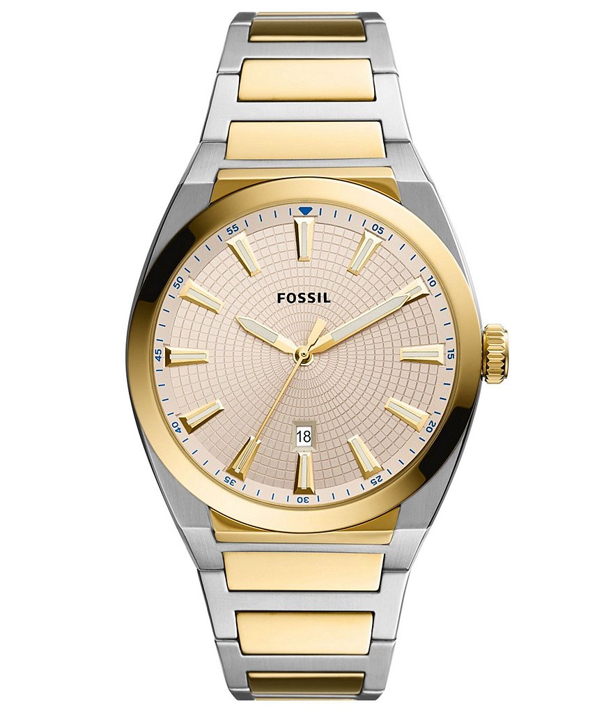 Fossil Everett Three-Hand Date Two-Tone Stainless Steel Watch | Dillard's