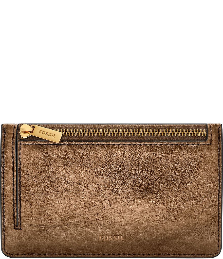 Fossil Logan Zip Bronze Metallic Card Case Wallet