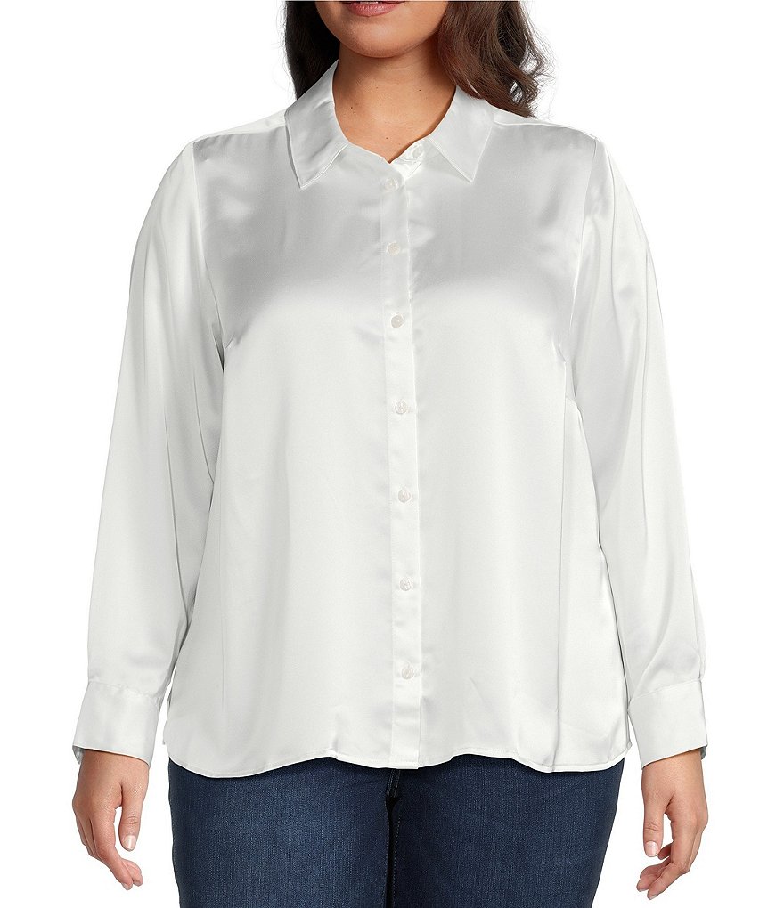 Foxcroft Women's Bianca Satin Button-Up Shirt - White - Shirts, image size:880x1020