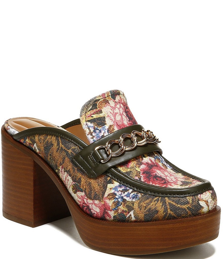 Franco Sarto Katra Floral Print Platform Block Heel Loafer Clogs ...