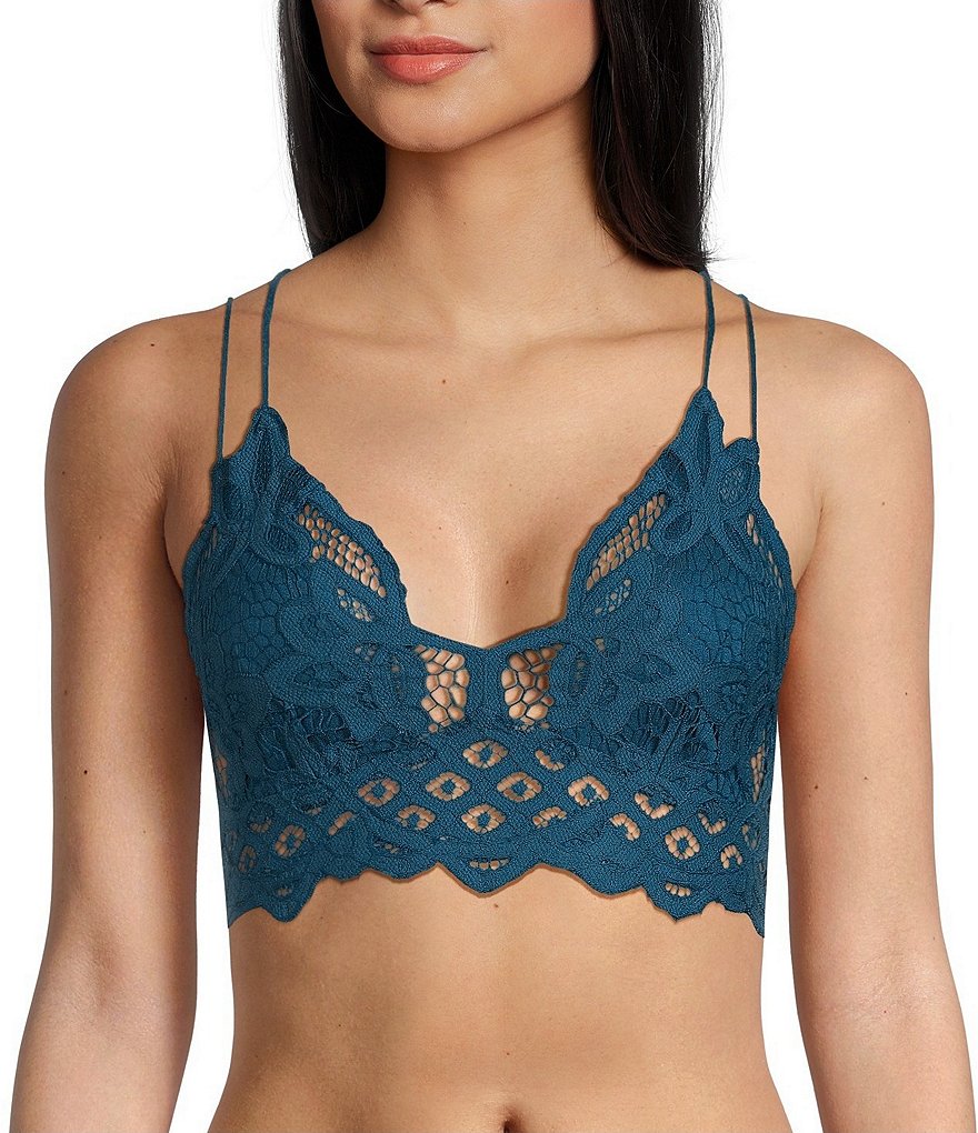 Free People Fp One Adella Bralette Lace Double Strap Blue Smocked
