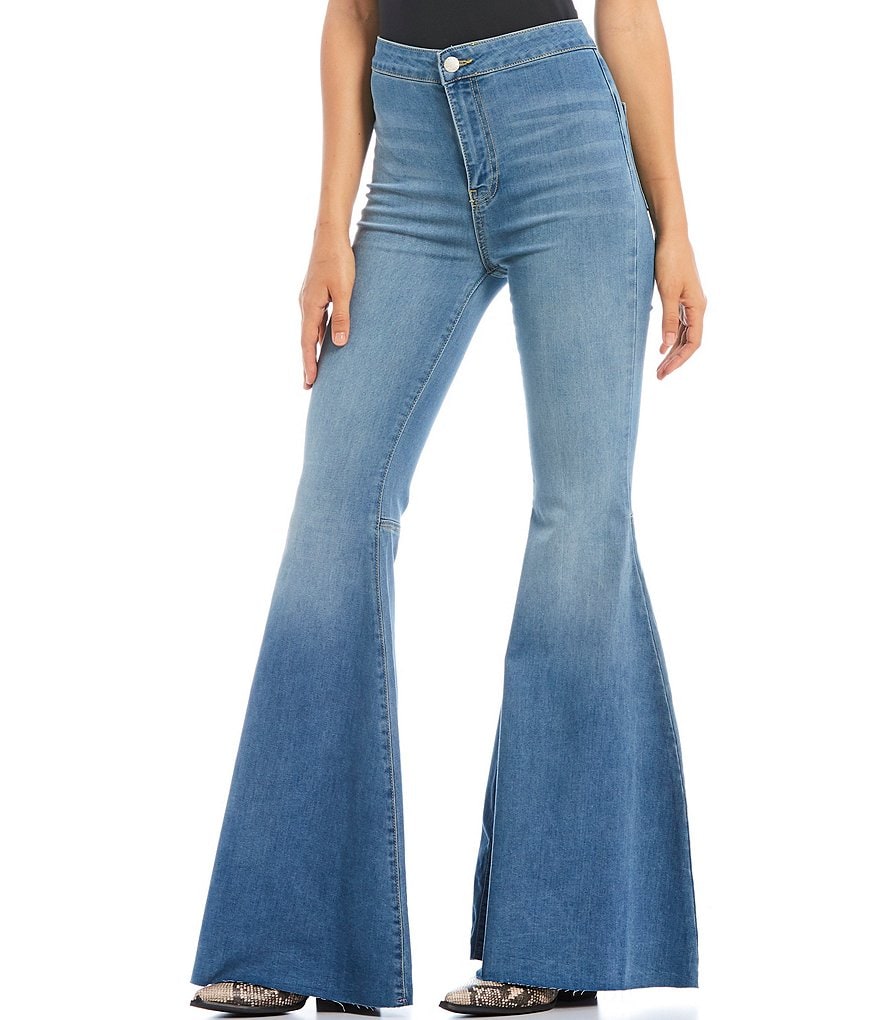 Free People Just Float On Flare Bell Bottom High Rise Raw Hem Jeans ...