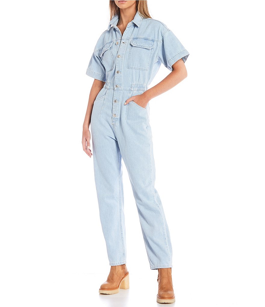 dillards denim jumpsuit