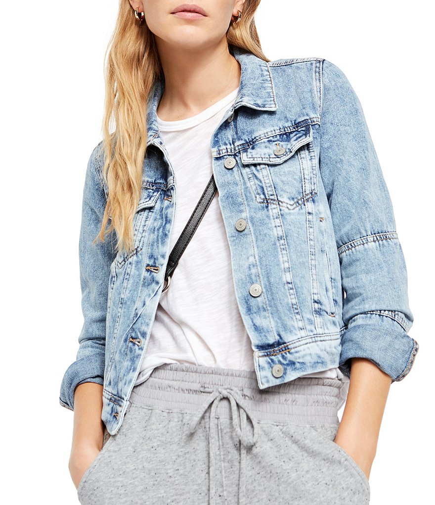 Free People Rumors Point Collar Long Sleeve Button Front Relaxed Denim ...