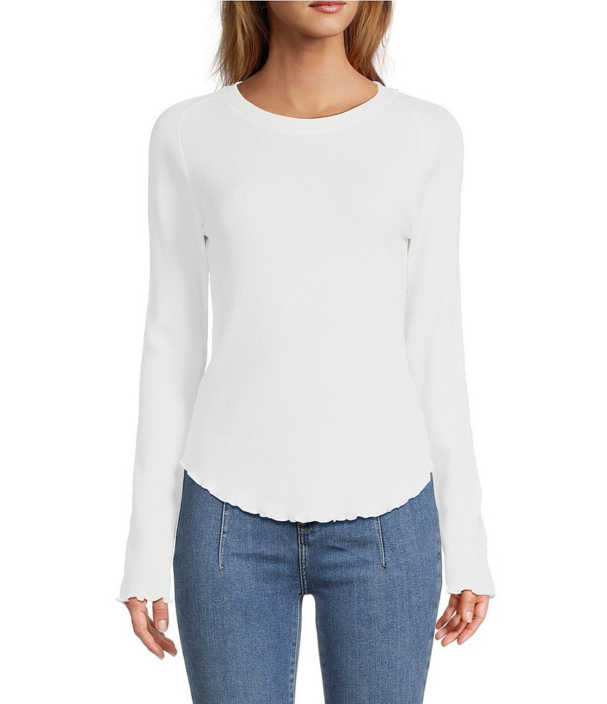 WE THE FREE People White Waffle Knit Ladder Lace Knit V-Neck outlets Long Sleeve Top S