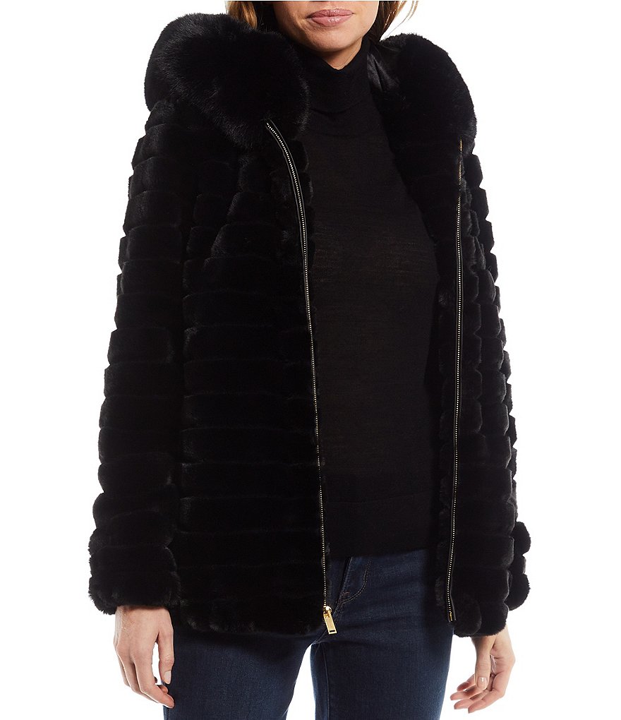 Gallery hooded chevron shops faux fur coat