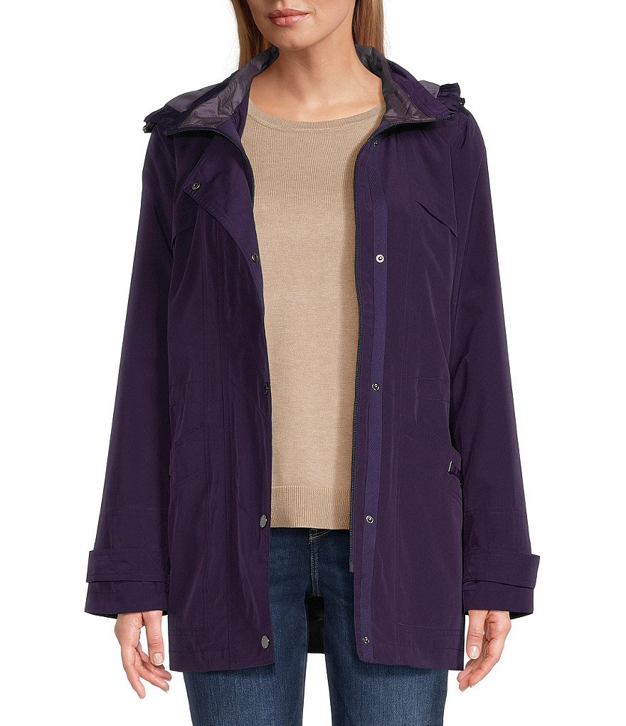 Gallery Solid Notch Collar Internal Drawcord Snap Front A-line