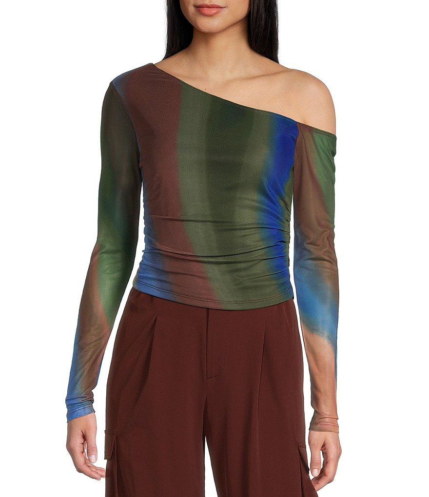 GB Asymmetrical Mesh One Shoulder Top | Dillard's