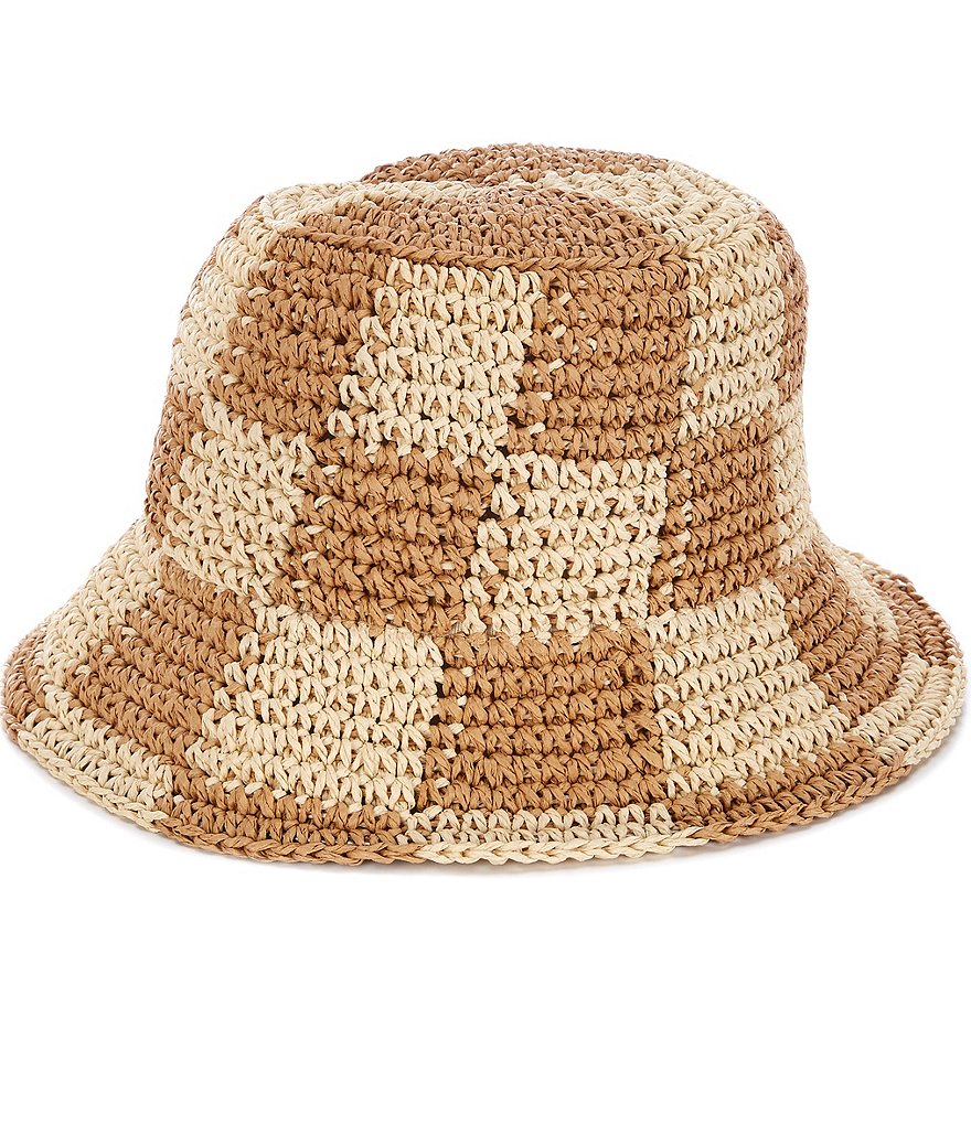 Checkered Straw Bucket Hat